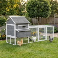 PawHut 137" Wooden Chicken Coop for 8-10 Chickens, Backyard, Dark Gray(m-2)