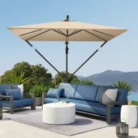 Outsunny Patio Offset Umbrella UPF 50+ UV Protection, Crank Parasol with Base, Cover & Wind Securing, Khaki(m-9)