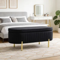 HOMCOM Upholstered Bedroom Bench, Channel Tufted Ottoman Bench with Thick Padding and Metal Legs, Black(m-1)