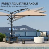 Outsunny Patio Offset Umbrella UPF 50+ UV Protection, Crank Parasol with Base, Cover & Wind Securing, Khaki(m-6)