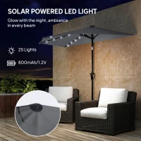 Outsunny Half Outdoor Patio Umbrella with Solar LED Lights Half Umbrella with Crank 9ft Dark Grey(m-5)