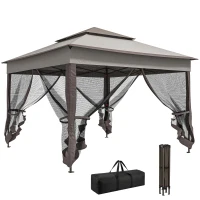 Outsunny 11' x 11' Pop Up Canopy 2-Tier Soft Top Shelter Event Tent w/ Netting Carry Bag for Patio Backyard Garden, Mixed Grey(m-2)