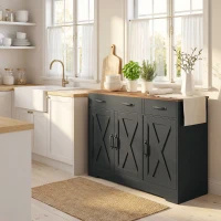 HOMCOM Sideboard Buffet Cabinet, 43" Farmhouse Kitchen Cabinet with 3 Barn Doors, 2 Drawers, 2 Adjustable Shelves, Black(m-10)