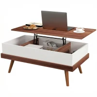 HOMCOM Lift Top Coffee Table with Hidden Compartments and Wood Legs, Walnut(m-1)