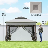 Outsunny 11' x 11' Pop Up Canopy 2-Tier Soft Top Shelter Event Tent w/ Netting Carry Bag for Patio Backyard Garden, Mixed Grey(m-3)