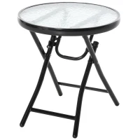 Outsunny Φ18" Round Patio Table, Folding Coffee Table with Tempered Glass Tabletop for Patio, Balcony, Backyard(m-2)