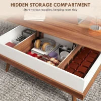 HOMCOM Lift Top Coffee Table with Hidden Compartments and Wood Legs, Walnut(m-5)