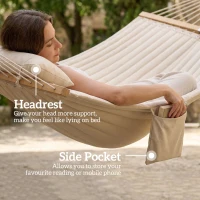 Outsunny Outdoor Hammock Padded Camping Hammock with Pillow & Spreader Bars 200 x 140 cm Cream White(m-7)