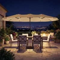 Outsunny Double-sided Patio Umbrella with Base Included & 48 LED Lights 15ft Khaki(m-10)
