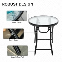Outsunny Φ18" Round Patio Table, Folding Coffee Table with Tempered Glass Tabletop for Patio, Balcony, Backyard(m-4)