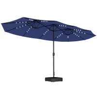 Outsunny Double-sided Patio Umbrella with Base Included & 48 LED Lights 15ft Dark Blue(m-11)