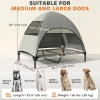 PawHut Elevated Dog Bed with Canopy Raised Dog Bed  Washable Mesh Steel Frame 41.7" x 29.9" x 39" Light Grey(m-3)