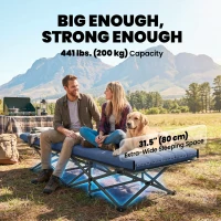 Outsunny Set of 2 Camping Cot with Soft Pad, 32" Extra Wide Folding Cots with Non-Slip Feet and Carry Bag, Blue(m-5)