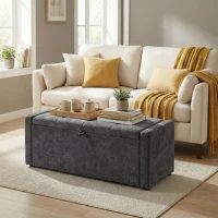 HOMCOM Storage Ottoman Bench, Linen-Look Fabric Upholstered Ottoman with Storage, Wide Padded Seat, Dark Grey(m-8)