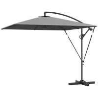 Outsunny Patio Offset Umbrella UPF 50+ UV Protection, Crank Parasol with Base, Cover & Wind Securing, Khaki(m-2)