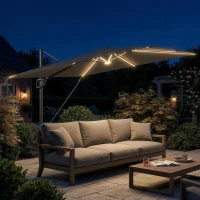 Outsunny 10 x 9.7 ft Offset Cantilever Patio Umbrella with Lights, Wind Rope, UPF50+ Outdoor Cantilever Parasol, Dark Grey(m-1)