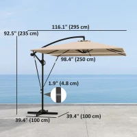 Outsunny Patio Offset Umbrella UPF 50+ UV Protection, Crank Parasol with Base, Cover & Wind Securing, Khaki(m-3)