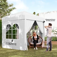 Outsunny 6.6'x6.6' Pop Up Canopy Tent with Sidewalls, Instant Sun Shelter Camping Gazebo with Carry Bag, White(m-7)