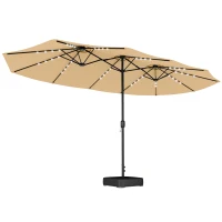 Outsunny Double-sided Patio Umbrella with Base Included & 48 LED Lights 15ft Khaki(m-11)