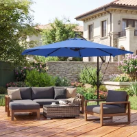 Outsunny 10FT Cantilever Patio Umbrella with 8 Ribs, Offset Patio Umbrella with Cover and Wind Ropes for Garden, Yard, Navy Blue(m-10)