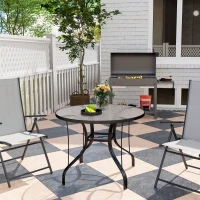 Outsunny 38" Round Patio Table with Umbrella Hole, Tempered Glass Outdoor Dining Table, Black(m-10)