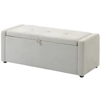 HOMCOM Storage Ottoman Bench, Linen-Look Fabric Upholstered Ottoman with Storage, Wide Padded Seat, Cream White(m-2)