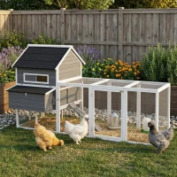 PawHut 137" Wooden Chicken Coop for 8-10 Chickens, Backyard, Dark Gray(m-10)