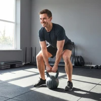 Soozier Kettlebell, 31 lbs Kettle Bell with Non-Slip Handle for Home Gym, Weight Lifting and Strength Training, Grey(m-1)