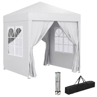 Outsunny 6.6'x6.6' Pop Up Canopy Tent with Sidewalls, Instant Sun Shelter Camping Gazebo with Carry Bag, White(m-11)