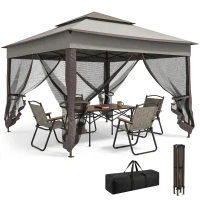 Outsunny 11' x 11' Pop Up Canopy 2-Tier Soft Top Shelter Event Tent w/ Netting Carry Bag for Patio Backyard Garden, Mixed Grey(m-11)