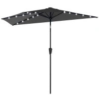 Outsunny Half Outdoor Patio Umbrella with Solar LED Lights Half Umbrella with Crank 105.1" x 53.5" Black(m-10)