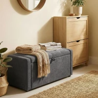 HOMCOM Storage Ottoman Bench, Linen-Look Fabric Upholstered Ottoman with Storage, Wide Padded Seat, Dark Grey(m-10)