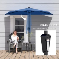 Outsunny Half Outdoor Patio Umbrella with Solar LED Lights Half Umbrella with Crank 105.1" x 53.5" Navy Blue(m-9)