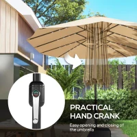 Outsunny Double-sided Patio Umbrella with Base Included & 48 LED Lights 15ft Khaki(m-6)