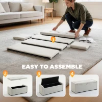 HOMCOM Storage Ottoman Bench, Linen-Look Fabric Upholstered Ottoman with Storage, Wide Padded Seat, Cream White(m-9)