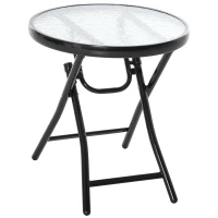 Outsunny Φ18" Round Patio Table, Folding Coffee Table with Tempered Glass Tabletop for Patio, Balcony, Backyard(m-11)