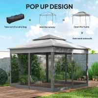 Outsunny 11' x 11' Pop Up Canopy 2-Tier Soft Top Shelter Event Tent w/ Netting Carry Bag for Patio Backyard Garden, Mixed Grey(m-4)