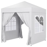 Outsunny 6.6'x6.6' Pop Up Canopy Tent with Sidewalls, Instant Sun Shelter Camping Gazebo with Carry Bag, White(m-2)