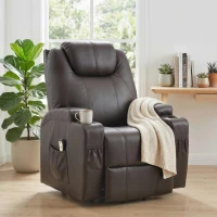 HOMCOM Power Lift Recliner Chair for Elderly, PU Leather Lift Chair with Thick and High Back, Footrest, Remote, Side Pockets, Cup Holders, Reclining Sofa for Living Room, Brown(m-8)