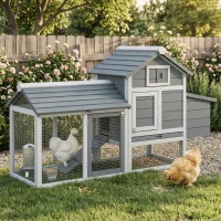 PawHut 59" Small Wooden Chicken coop Hen House Poultry Cage for Outdoor Backyard with 2 Doors, Nesting Box and Removable Tray, Gray(m-8)