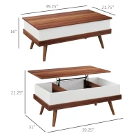 HOMCOM Lift Top Coffee Table with Hidden Compartments and Wood Legs, Walnut(m-3)