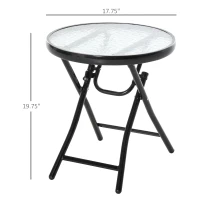 Outsunny Φ18" Round Patio Table, Folding Coffee Table with Tempered Glass Tabletop for Patio, Balcony, Backyard(m-3)