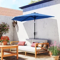 Outsunny Half Outdoor Patio Umbrella with Solar LED Lights Half Umbrella with Crank 105.1" x 53.5" Navy Blue(m-10)