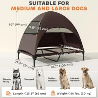 PawHut Elevated Dog Bed with Canopy Raised Dog Bed  Washable Mesh Steel Frame 41.7" x 29.9" x 39" Coffee(m-3)