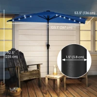 Outsunny Half Outdoor Patio Umbrella with Solar LED Lights Half Umbrella with Crank 105.1" x 53.5" Navy Blue(m-3)