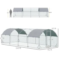 PawHut Large Metal Chicken Coop with Waterproof and Anti-UV Cover for Yard, Outdoor, Duck, Rabbit, 9.2' x 24.9' x 6.5'(m-3)
