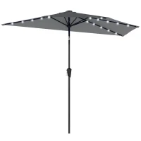 Outsunny Half Outdoor Patio Umbrella with Solar LED Lights Half Umbrella with Crank 9ft Dark Grey(m-2)