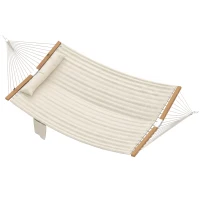 Outsunny Outdoor Hammock Padded Camping Hammock with Pillow & Spreader Bars 200 x 140 cm Cream White(m-2)