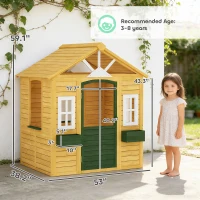 Qaba Outdoor Playhouse, Wooden Kids Playhouse with Door, 3 Windows, 2 Flower Boxes for Garden, Indoor Playroom, Ages 3–8(m-3)