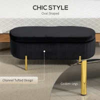 HOMCOM Upholstered Bedroom Bench, Channel Tufted Ottoman Bench with Thick Padding and Metal Legs, Black(m-5)